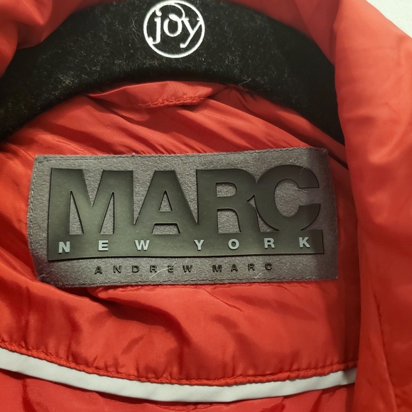 Marc New York Red Down Feather Puffer Coat Fur Lined Hood Size M - Picture 5 of 6